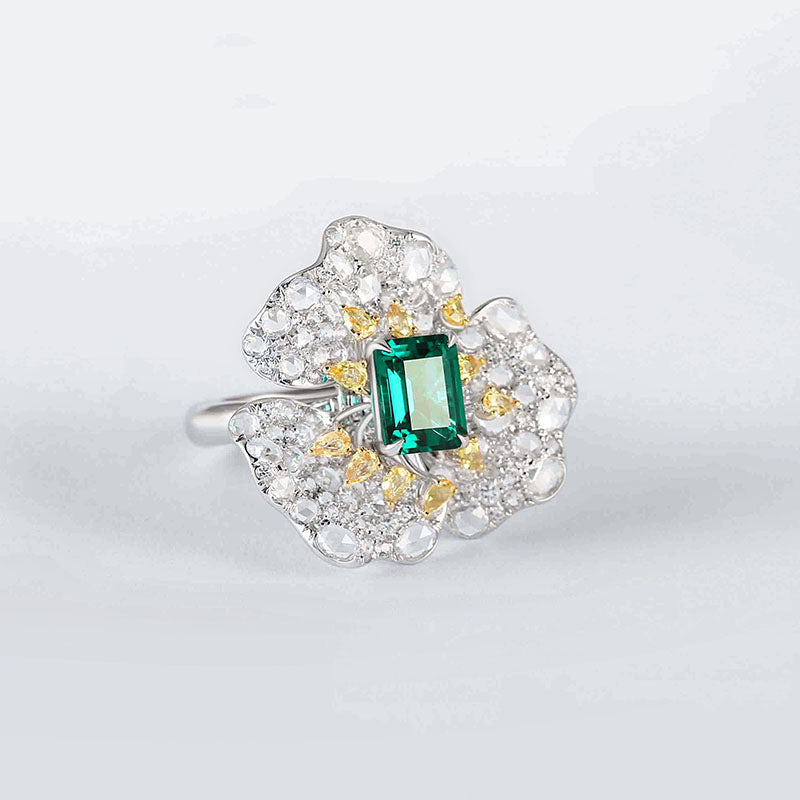 Aureline-Jewelry 2in1 Convertible Green Lab Emerald Diamond Ring&Pendant 14K Gold