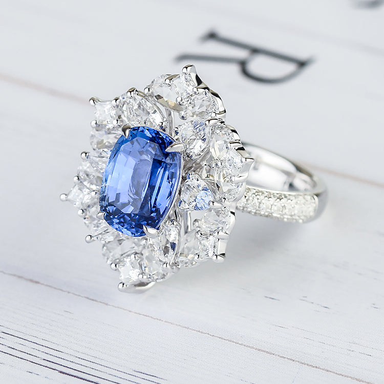Aureline-Jewelry Versatile Lab Sapphire and Diamond Convertible Ring/Pendant 14K Gold