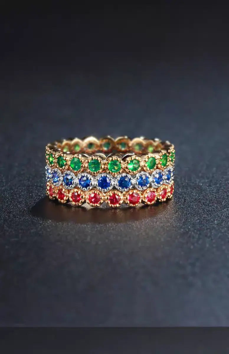 Aureline-Jewelry NOZBO 18K Gold Ruby, Emerald, Sapphire Band Ring