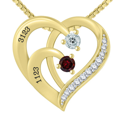 Family & Mother's Birthstone Heart Necklace (2-4 Stones and Lines)