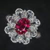 Aureline-Jewelry Oval Cut Lab Ruby And Diamond Halo Cocktail Ring In 14k Gold