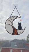 Ayadon Cat Memorial Suncatcher, Handmade Stained Glass Window Haninging Suncatcher, Pet Memorial Gift for Cat Loss, Sympathy Gift with Moon & Tree of Life for Pet Lovers