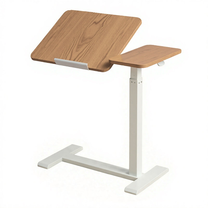 Overbed Table with Wheels Pneumatic Height Adjustable Tilting Desktop Mobile Standing Desk Rolling Laptop Desk for Bed Sofa or Hospital Use
